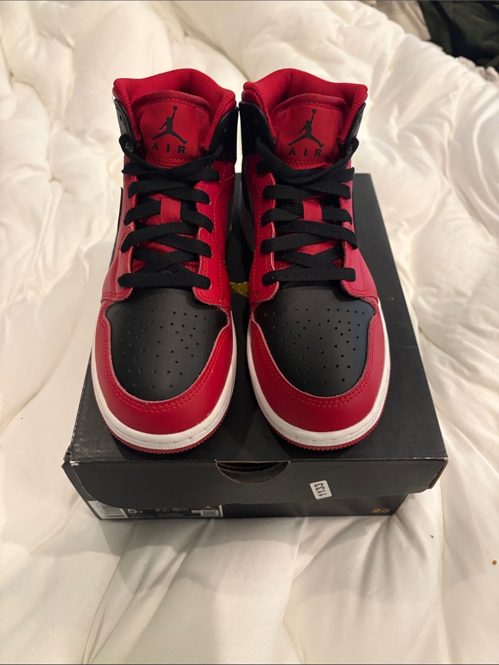 Nike Air Jordan 1 Mid GS Red, Black and White Mid High Top Sneakers 5Y